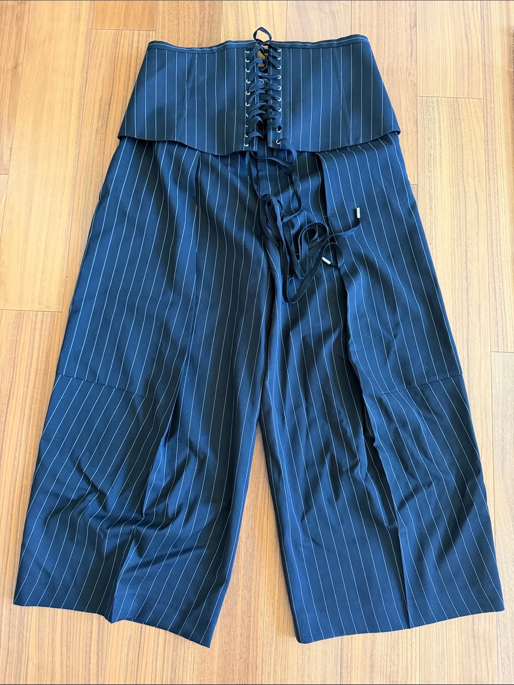 Jean Paul Gaultier Pinstripe Wide-Leg Jumpsuit with Corset Waist